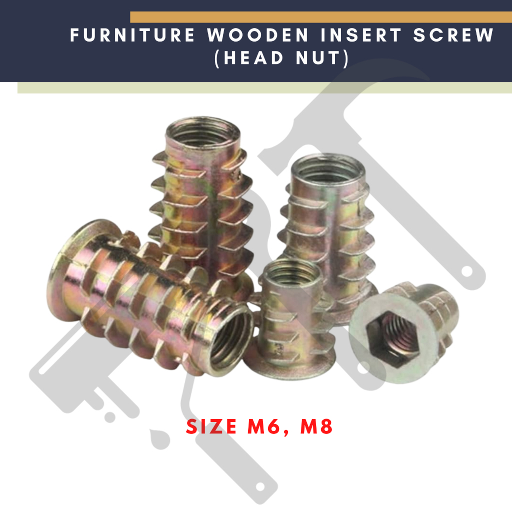 M6 M8 Furniture Wooden Insert Screw Hex Drive Head Nut Allen Key
