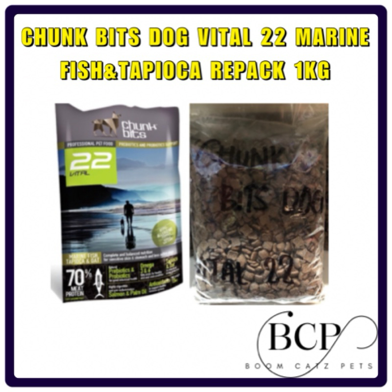 Repack Chunk Bits Dog Vital 22 (Marine Fish & Tapioca) 1kg | Shopee ...