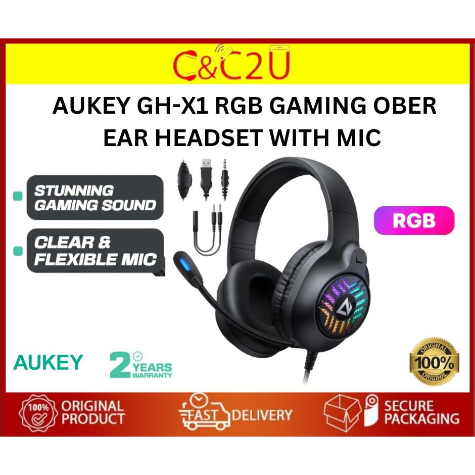 Original Aukey Gh X Rgb Gaming Over Ear Headset With Mic Shopee