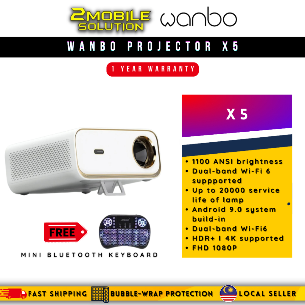WANBO Projector X5 [1100 ANSI I FHD 1080p I Android 9.0 I Auto