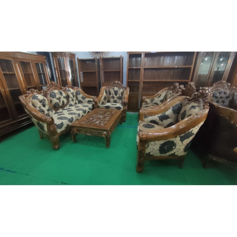 SOFA GANESHA 3+2+1+1+MEJA KAYU JATI ORIGINAL JEPARA Shopee Malaysia