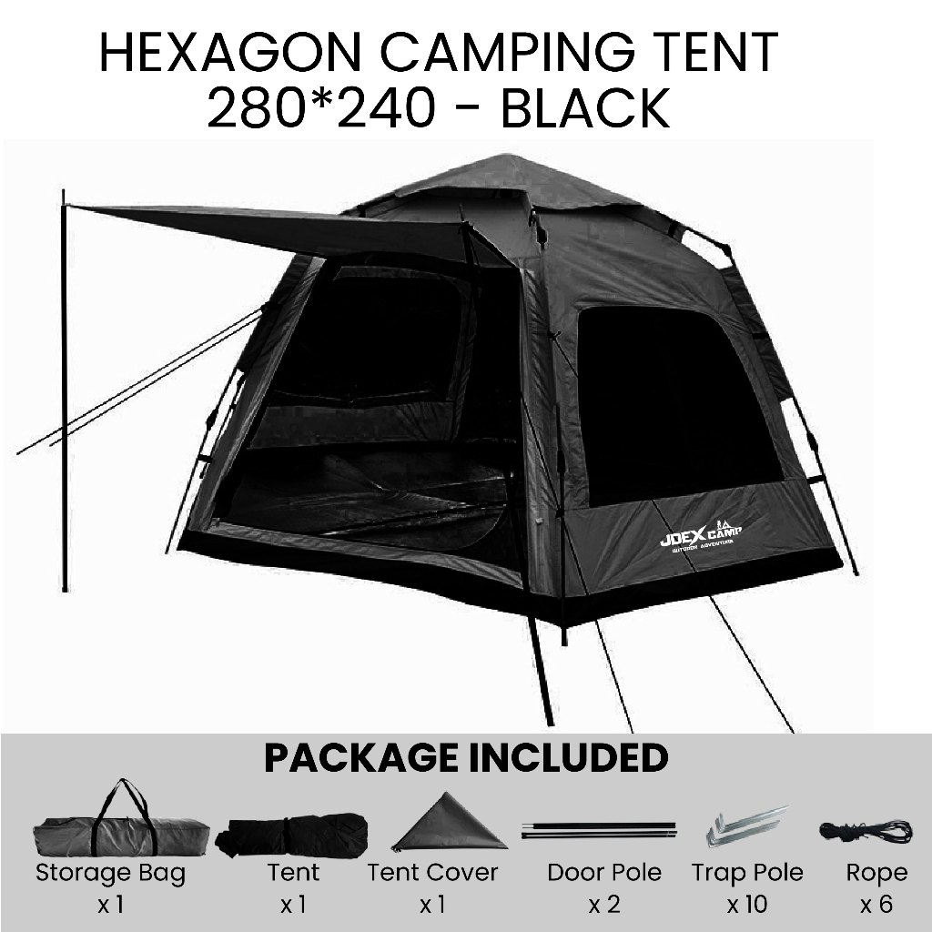 JDEX HEXA Family Tent Automatic 2 Door 4 Window Khemah Camping ...