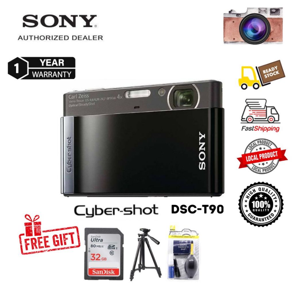 Sony Cybershot DSCT90 12.1MP Digital Camera with 4x Optical Zoom (1