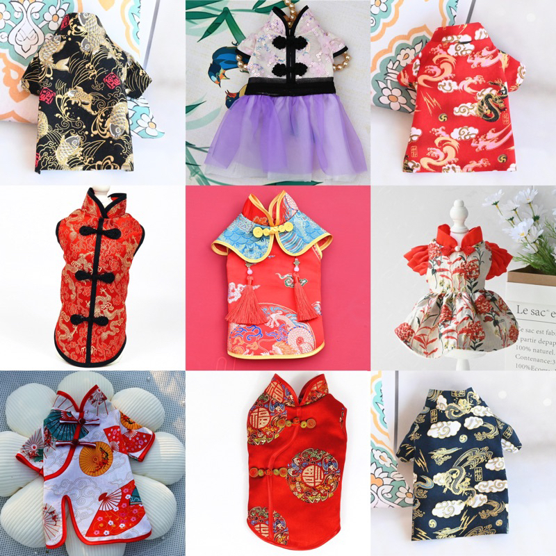 Pet Clothes Chinese New Year Shirt Dog Cat Tang Suit Cheongsam Wedding Dress CNY Outfit