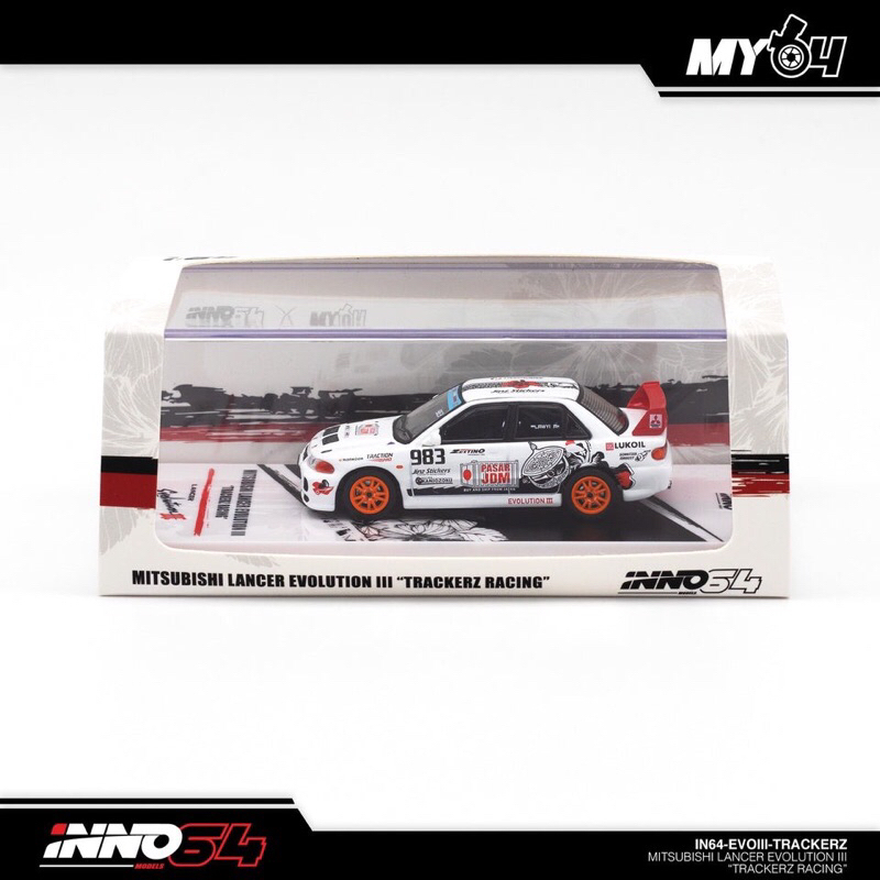 INNO64 1:64 Mitsubishi Lancer Evo III Trackerz Racing - Esclusiva Malesia Bianca