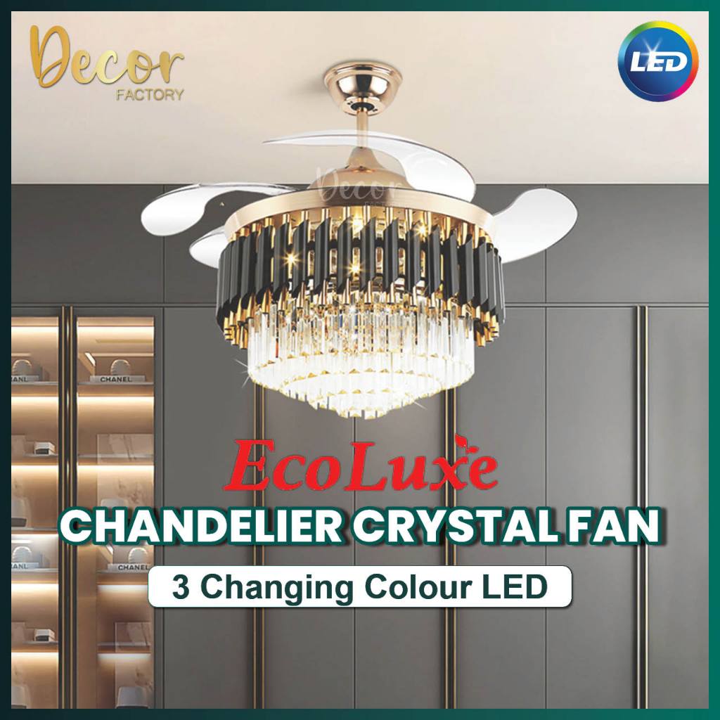 Ecoluxe Crystal Chandelier Ceiling Fan 42'' 6 Speed 3 Colour LED DC