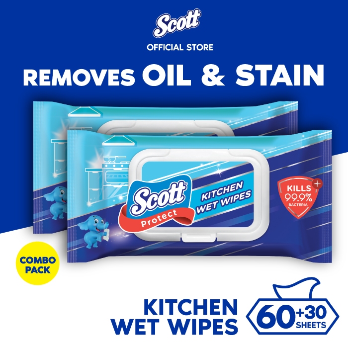 Scott Protect Kitchen Wet Wipes (60s+30s) - Kitchen Wipes for Oil ...