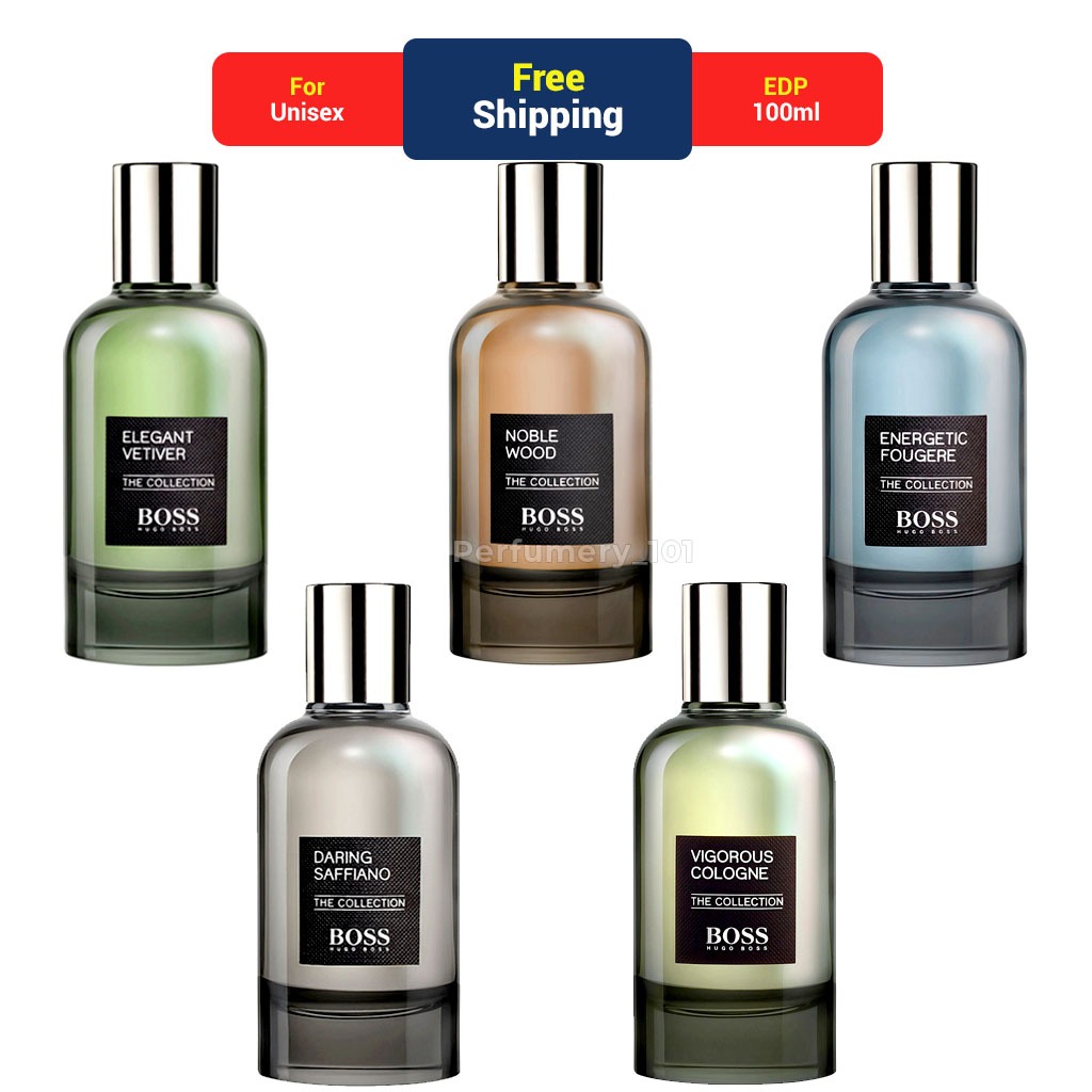 HUGO BOSS THE COLLECTION ELEGANT VETIVERVIGOROUS COLOGNEENERGETICDARING SAFFIANONOBLE WOOD
