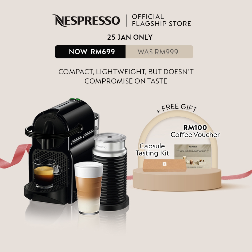 Nespresso Inissia Coffee Machine Bundle Black with Aeroccino A3D40-ME ...