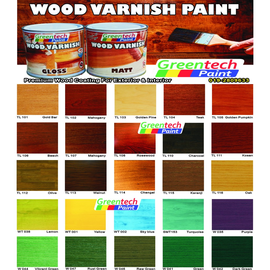 1L ( GREENTECH WOOD VARNISH ) GLOSS Woodstain Gloss for Interior and