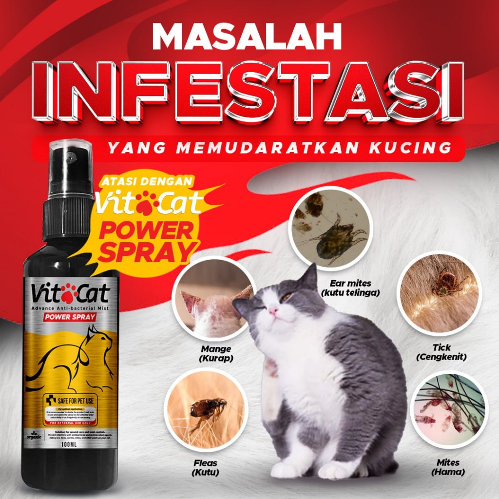 VitoCat Power Spray Kucing Sihat Gemuk Ubat Supplement Bulu Gugur Demam Selsema Kutu Hama Pets