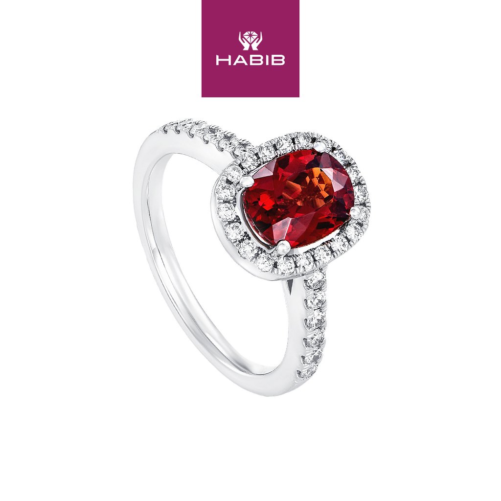 Habib Cushion Cut Malaya Garnet And Diamond Ring In 3759k White Gold