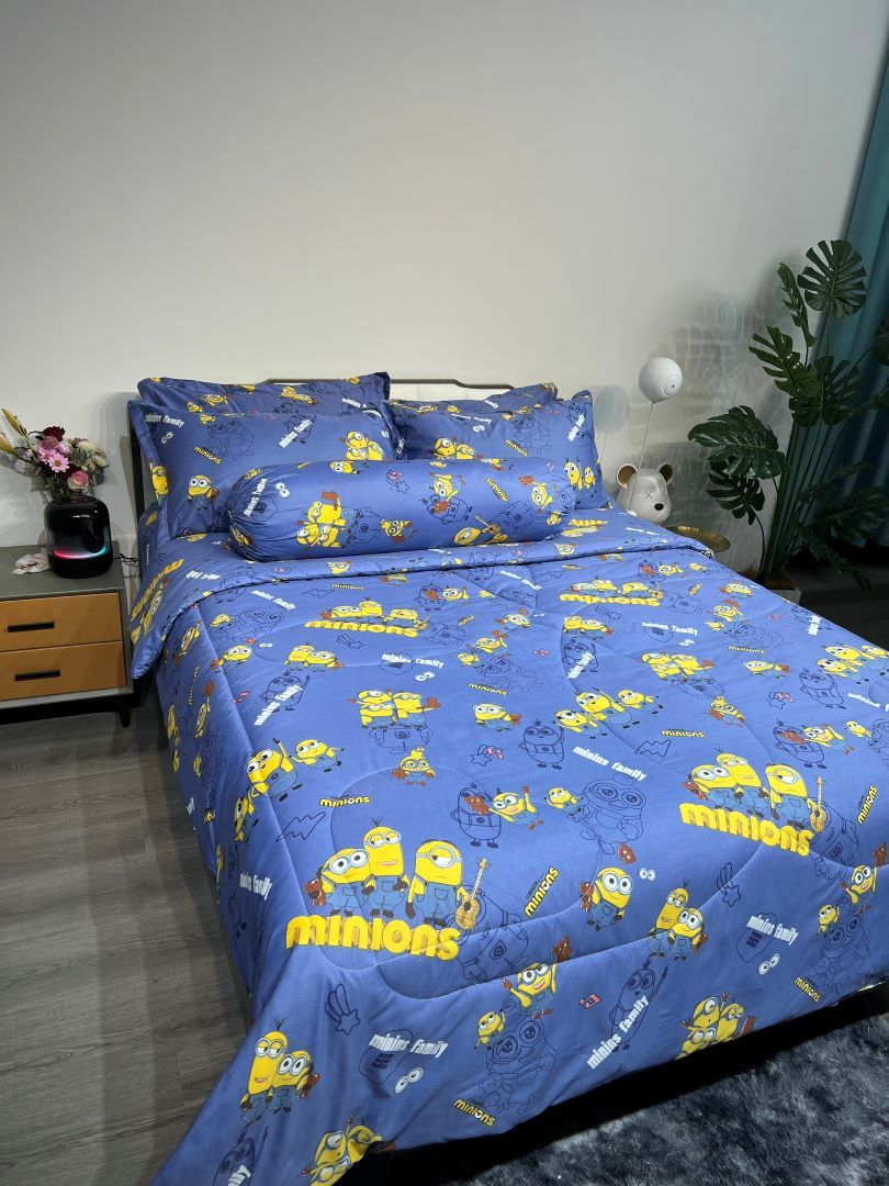 Cadar Cartoon Minions Bedsheet Super Single 5in1 - Queen King 7in1 With ...