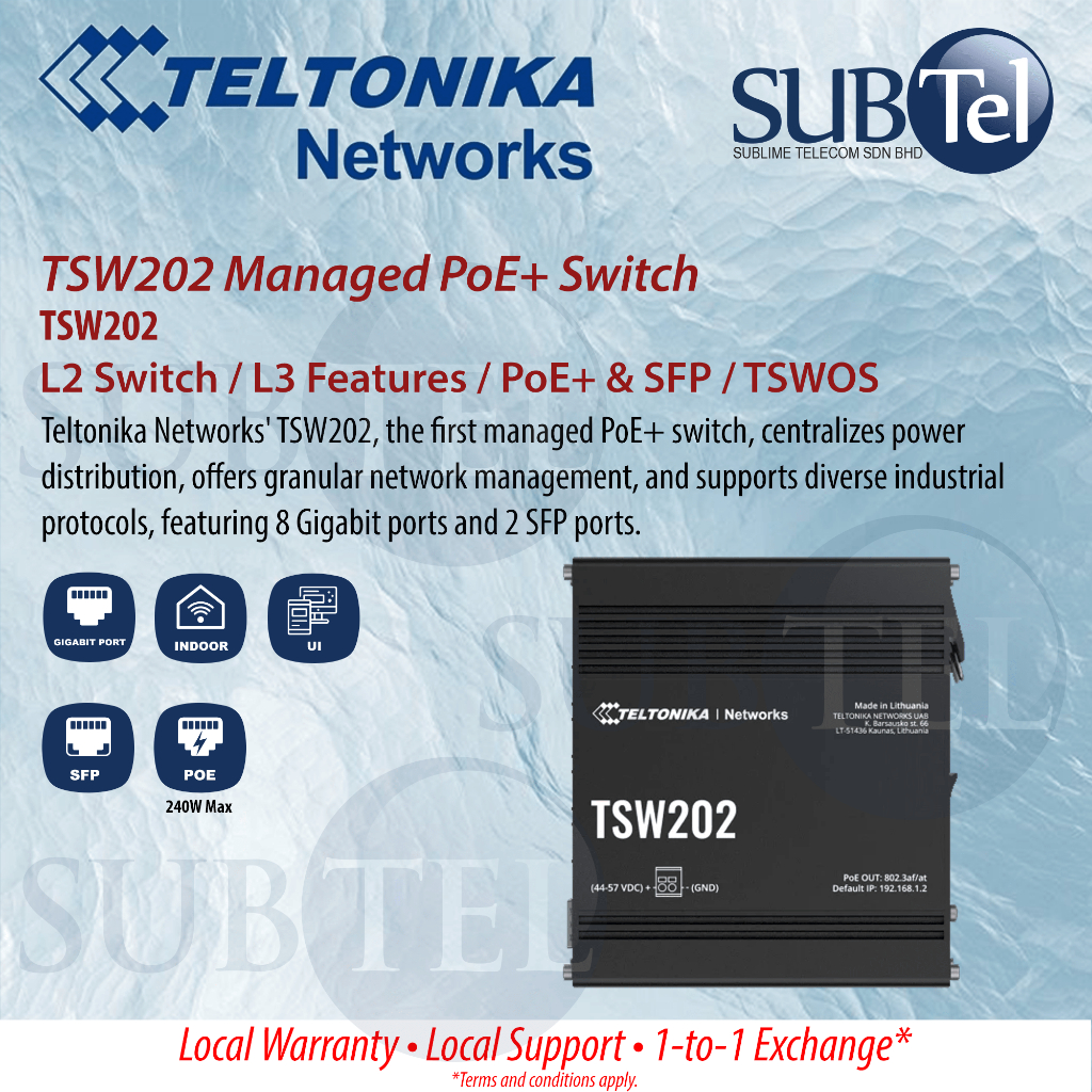 Teltonika TSW202 Managed PoE+ Ethernet Switch L2 with L3 Features 2xSFP ...