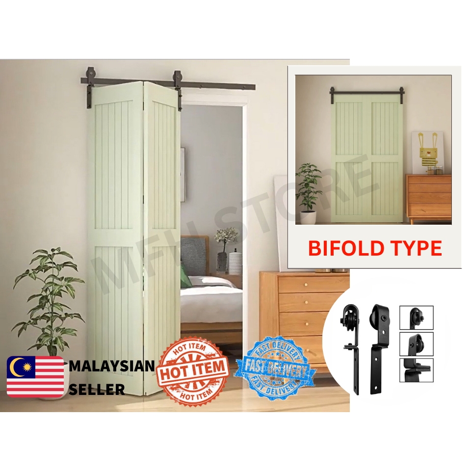 🔥READY STOCK🔥Barn Door Bifold Railing Set Wheel Type Barn Door Bifold ...