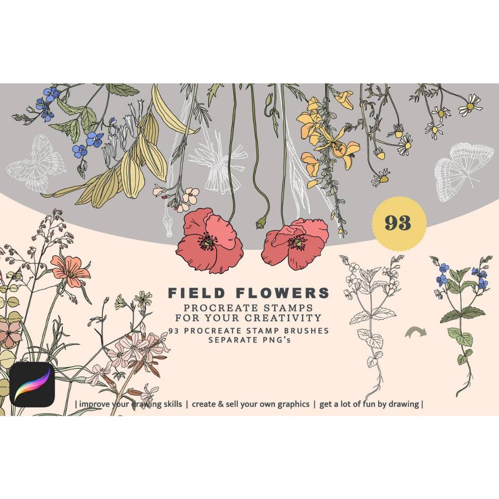 [P391] Wildflower Procreate Stamps for Procreate | Floral Botanical ...