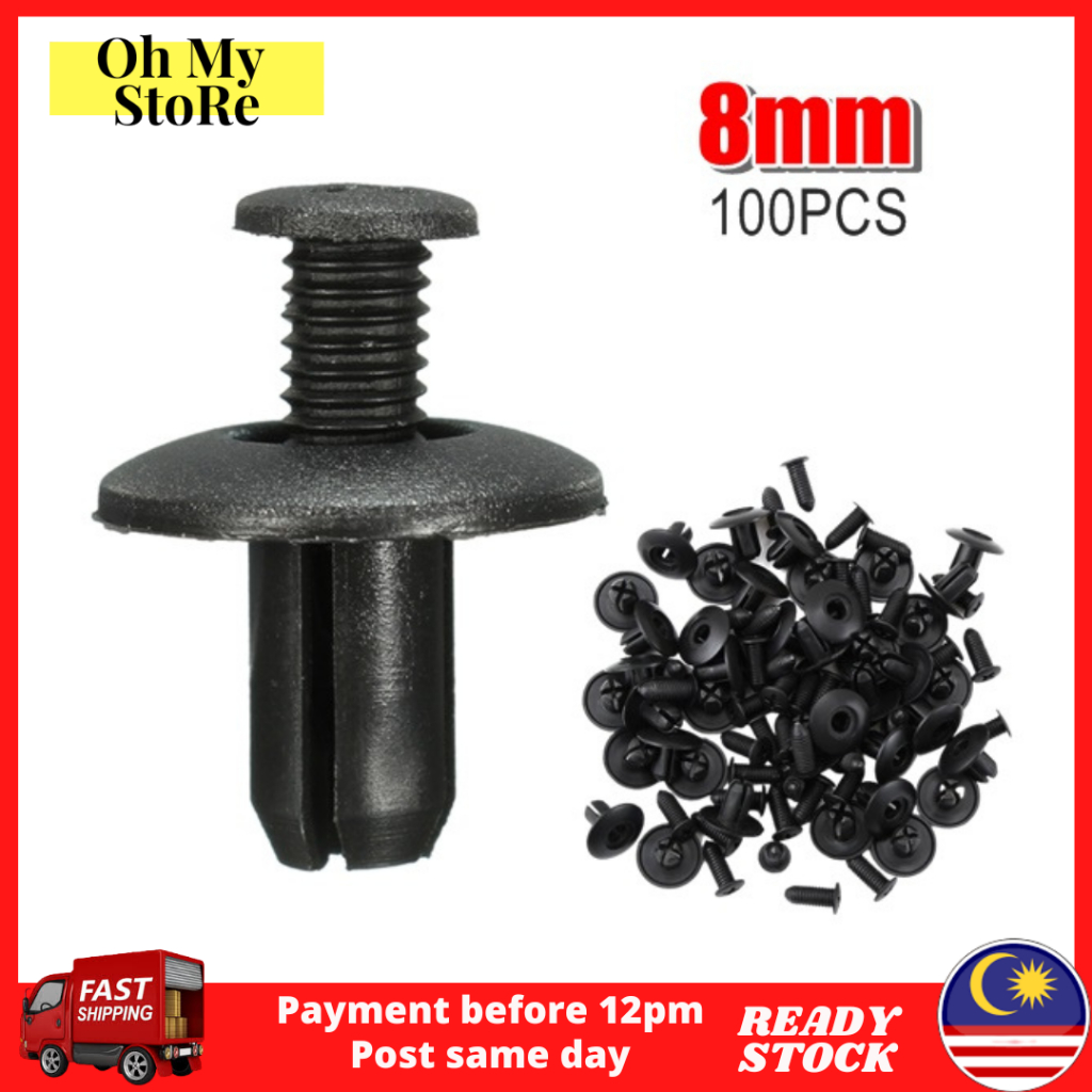 100pcs 8mm Hole Car Body Plastic Rivets Fastener Fender Bumper Push Pin ...