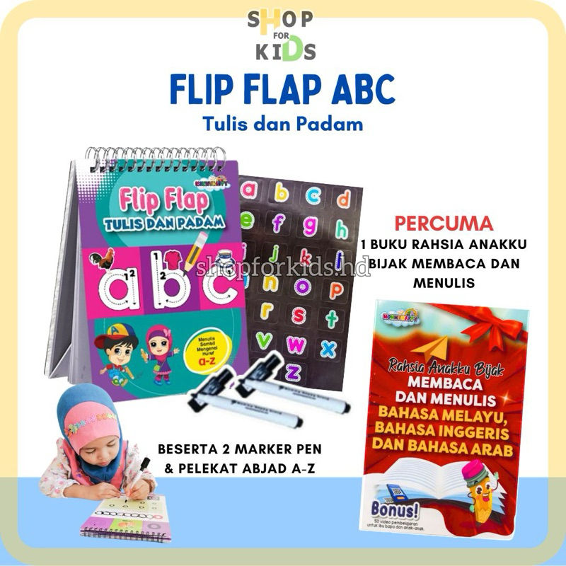 FLIP FLAP ABC TULIS & PADAM FREE MARKER PEN & BUKU | Belajar Menulis ...