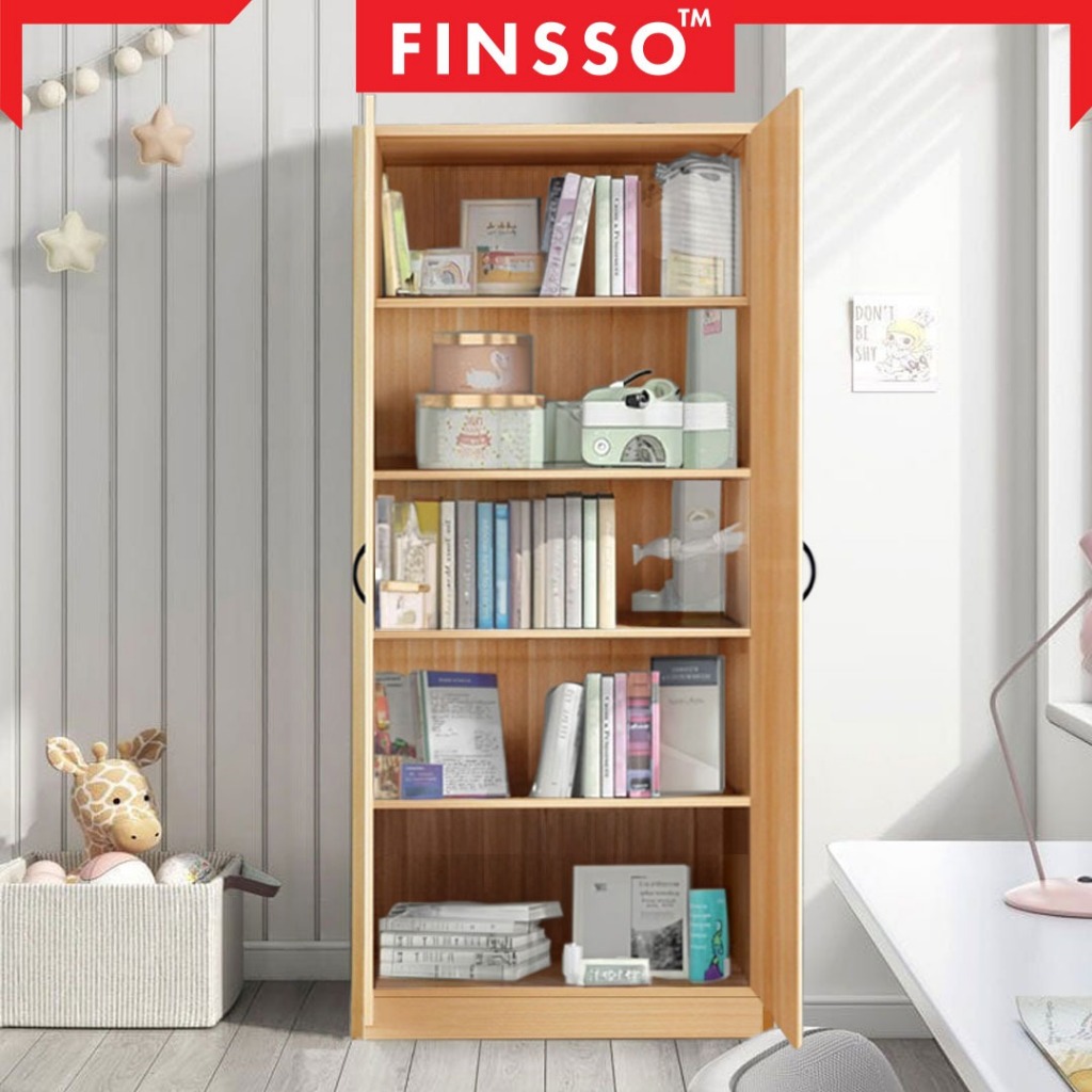 Finsso Modern Large Multifunctional Book with 2 Door 5 tier