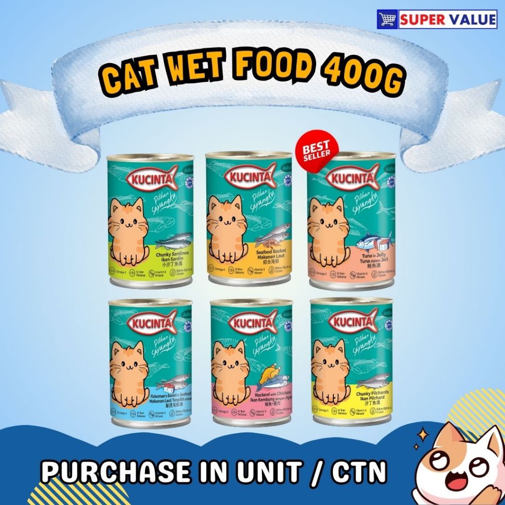 Kucinta Cat Wet Canned Food 400g 6 Flavors Premium Quality High