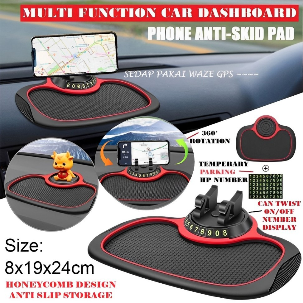 Car Dashboard Anti Slip Mat Phone Holder 360 Rotating Parking Number