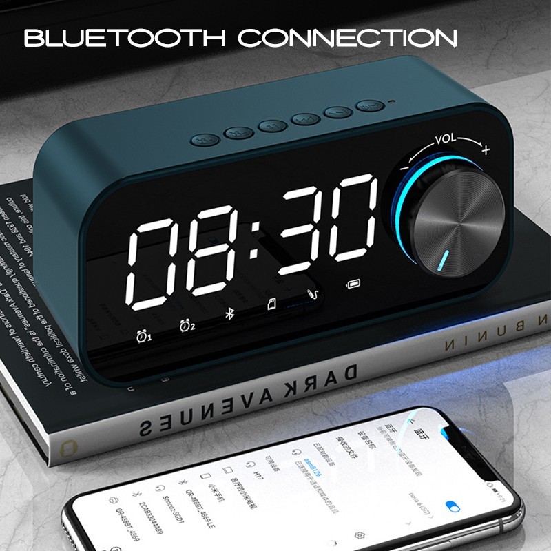 Bluetooth Speaker Wireless with Thermometer Alarm Clock LED HiFi Super ...