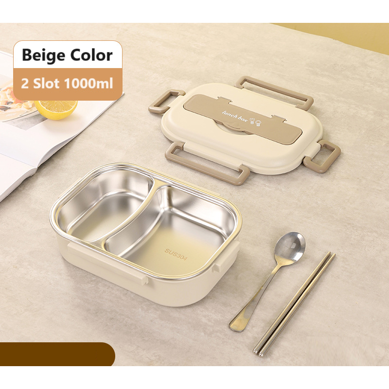 304 Stainless Steel Lunch Box 1000ml 2 Compartment Thermal Keep Warm