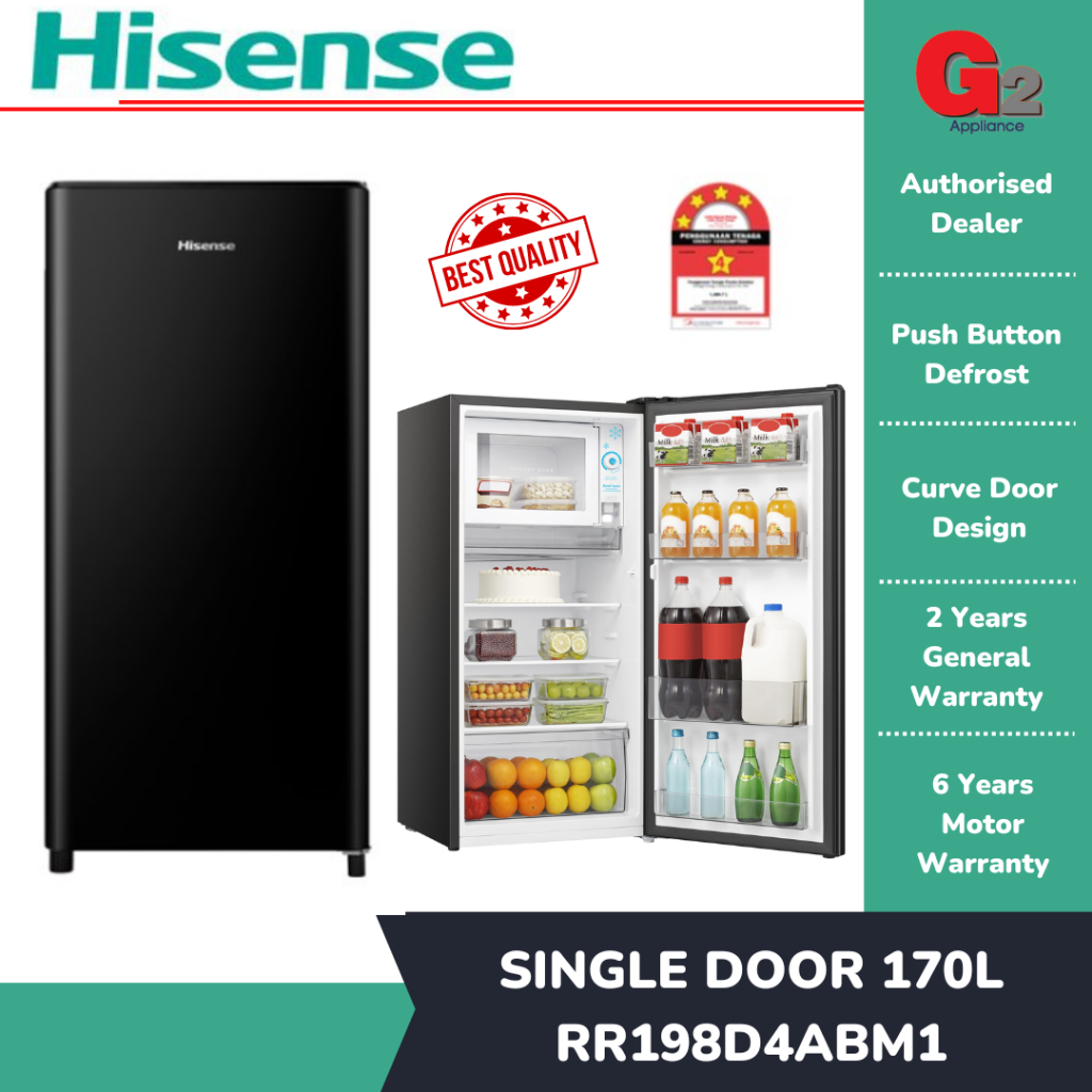 HISENSE [AUTHORISED DEALER] SINGLE DOOR FRIDGE 170L (BLACK) RR198D4ABM1