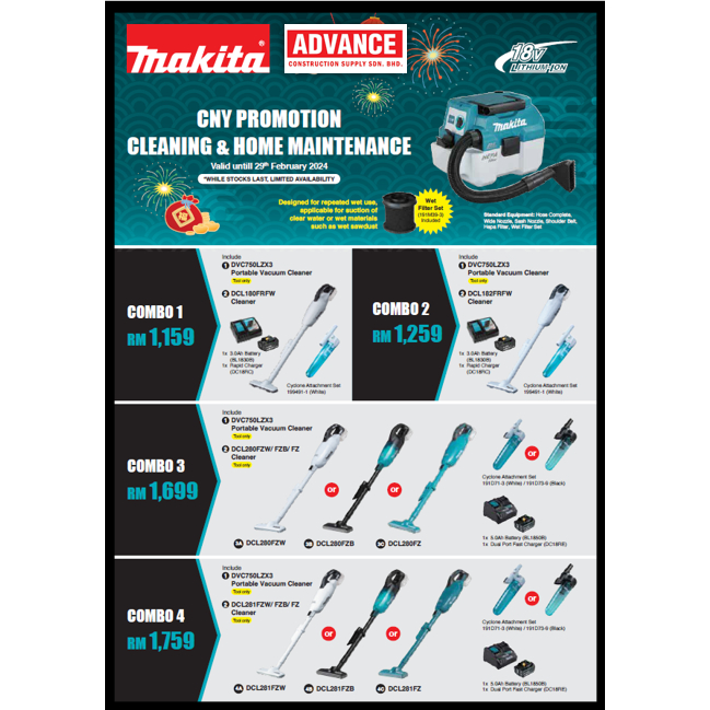 MAKITA DVC750 DVC750LZX3 18V Cordless Vacuum Cleaner ( CNY Promotion Cleaning & Home