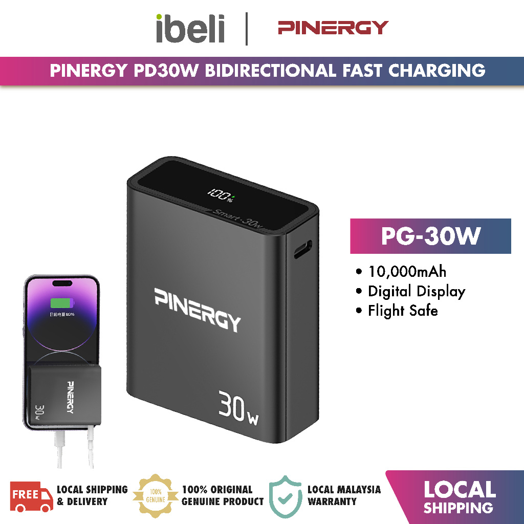 PINERGY PG-30W Bidirectional Fast Charging Type-C And USB Output (PD30W ...