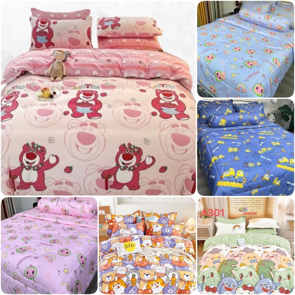 7in1 King & Queen Size Cute Cartoon Cocomelon Bear Vintage Bedsheet ...