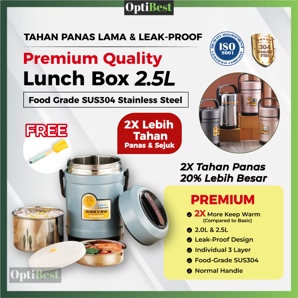 OPTIBEST 304 Stainless Steel Lunch Box Bekal Makanan Tahan Panas