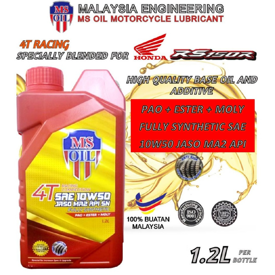 MS Oil Fully Synthetic 10w50 PAO+Ester+Moly For Honda RS150 1.2L ...