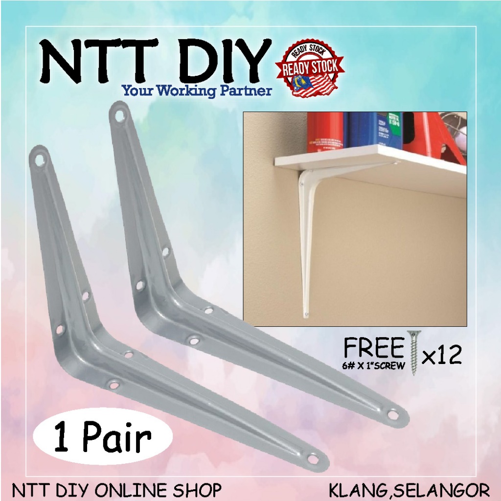 NTT DIY Light Duty Wall Shelf Bracket L Bracket Dinding Rak Dinding ...