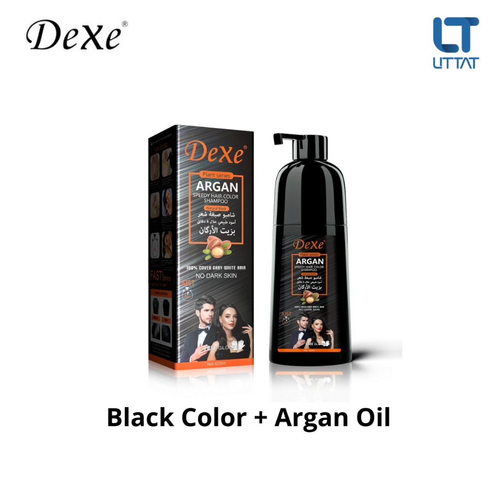 DEXE Black Hair Shampoo 400ml With Argan Oil Instant Hair Dye Pewarna ...