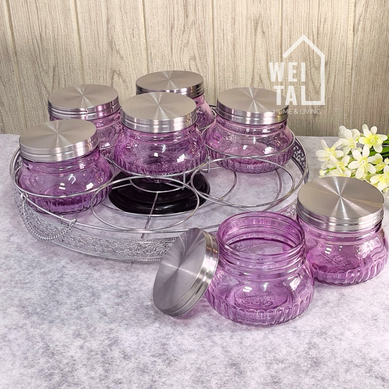 7pcs Glass Canister with Tray Food Storage Bekas Kuih Raya Cookies ...