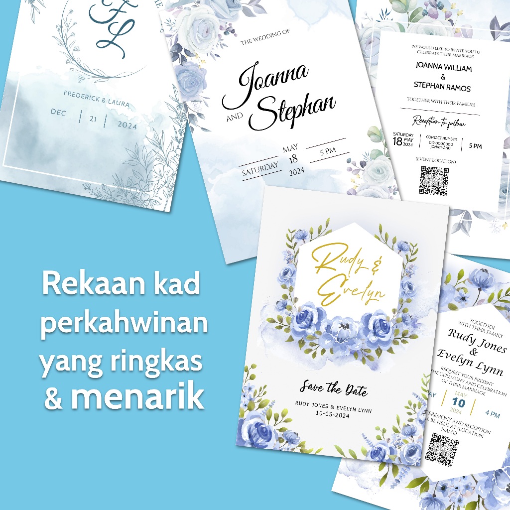 [DESIGN KAD KAHWIN] Rekaan Kad Perkahwinan (Tema Biru) | Shopee Malaysia