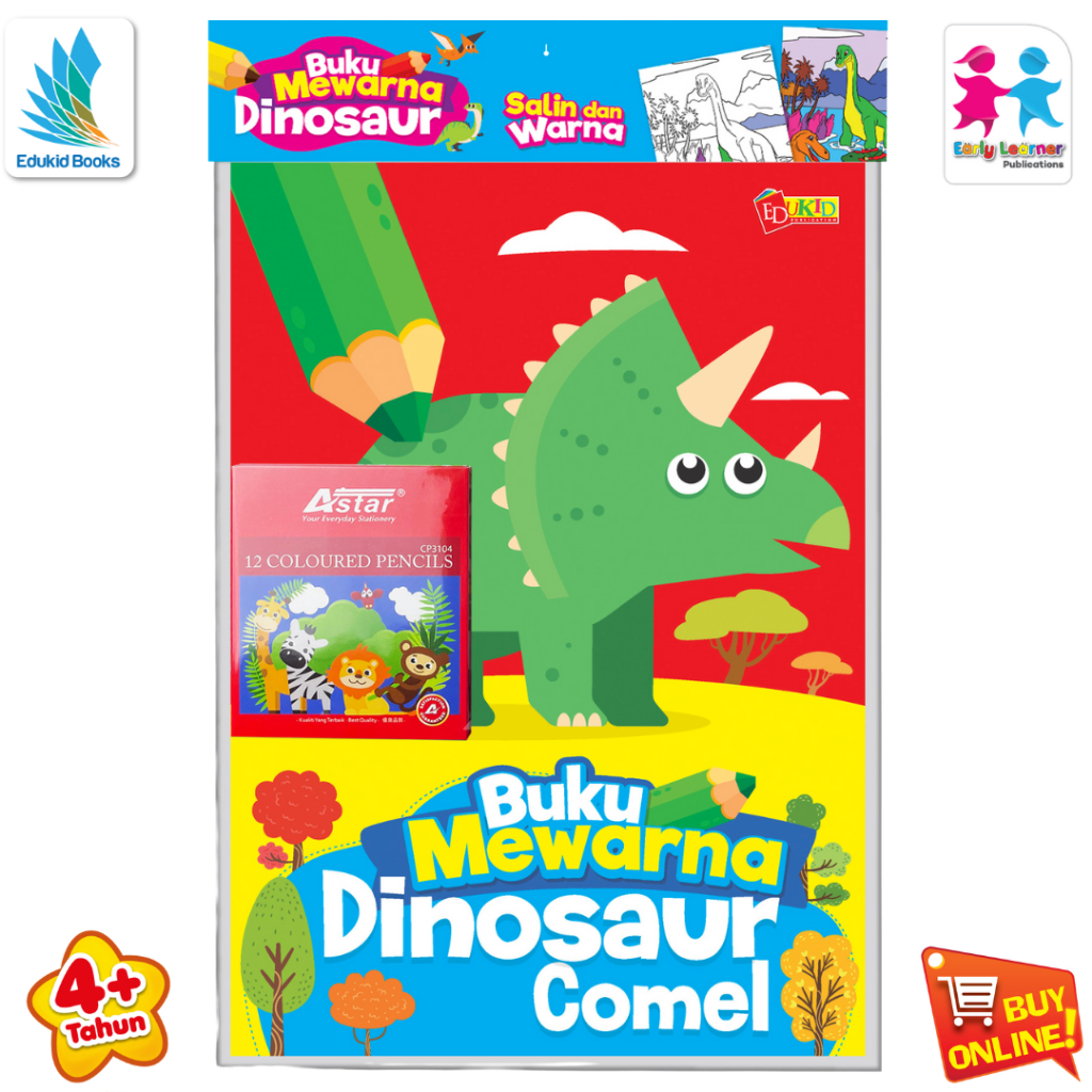 Buku Mewarna - Set Buku Buku Mewarna Dinosaur Comel Free Pencil Colour ...