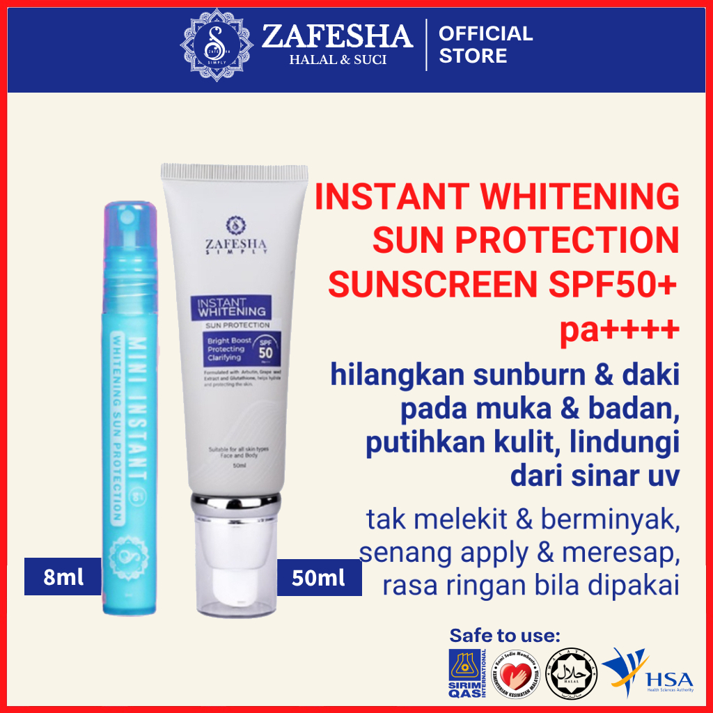 Zafesha Whitening Sunscreen SPF50 pa++++ For Face & Body Lotion Pemutih