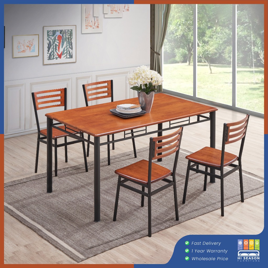 HI SEASON 4 Seater Solid Wood with Metal Dining Set Table/4 Tempat ...