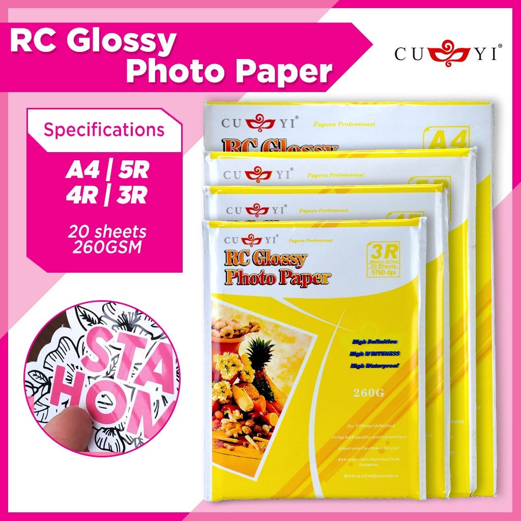 Cuyi Waterproof A4 High Quality Inkjet Glossy Photo Paper Kertas Foto