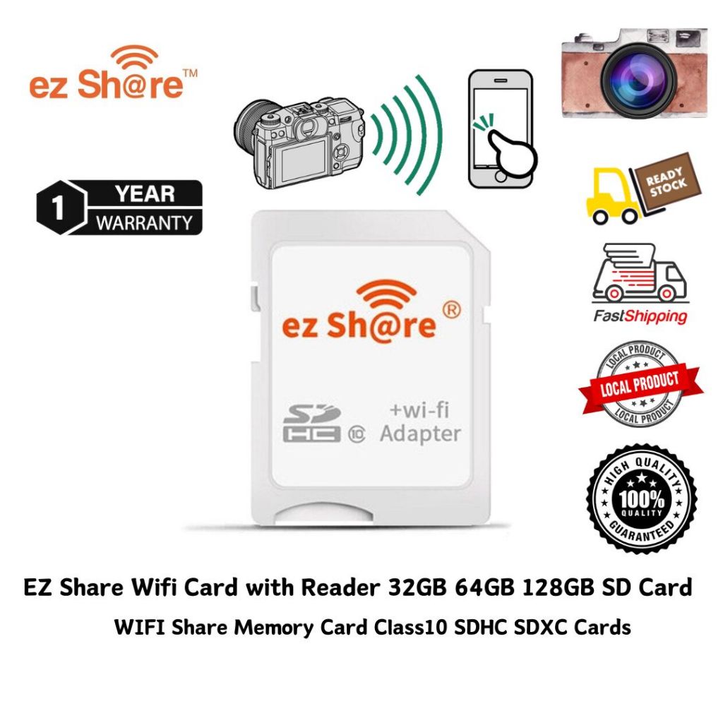 EZ share SD Card Wireless WiFi Share Card SDHC Flash Card Class 10 32GB 64GB 128GB (1 YEAR