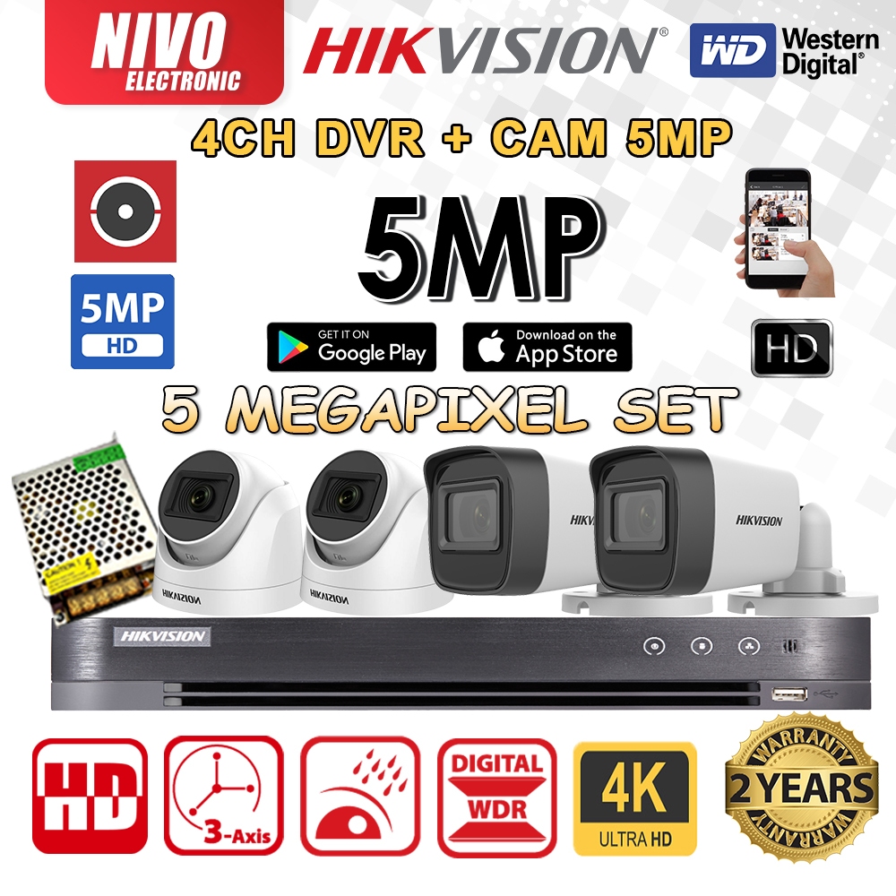 👍4CH PACKAGE👍HIKVISION 5MP Set 4-CHANNEL 4K HIK CCTV 4CH DVR(UP TO 8MP ...