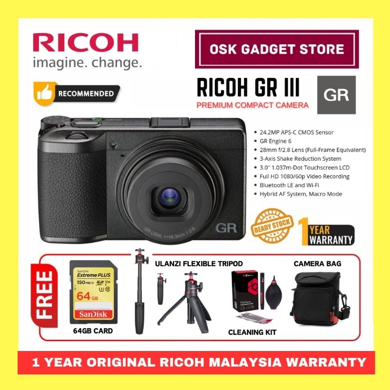 Ricoh GR III GRIII GR3 Premium Compact Camera | 24MP APS-C CMOS Sensor |  28mm F2.8 Lens | 1 Year Ricoh Malaysia Warranty | Shopee Malaysia