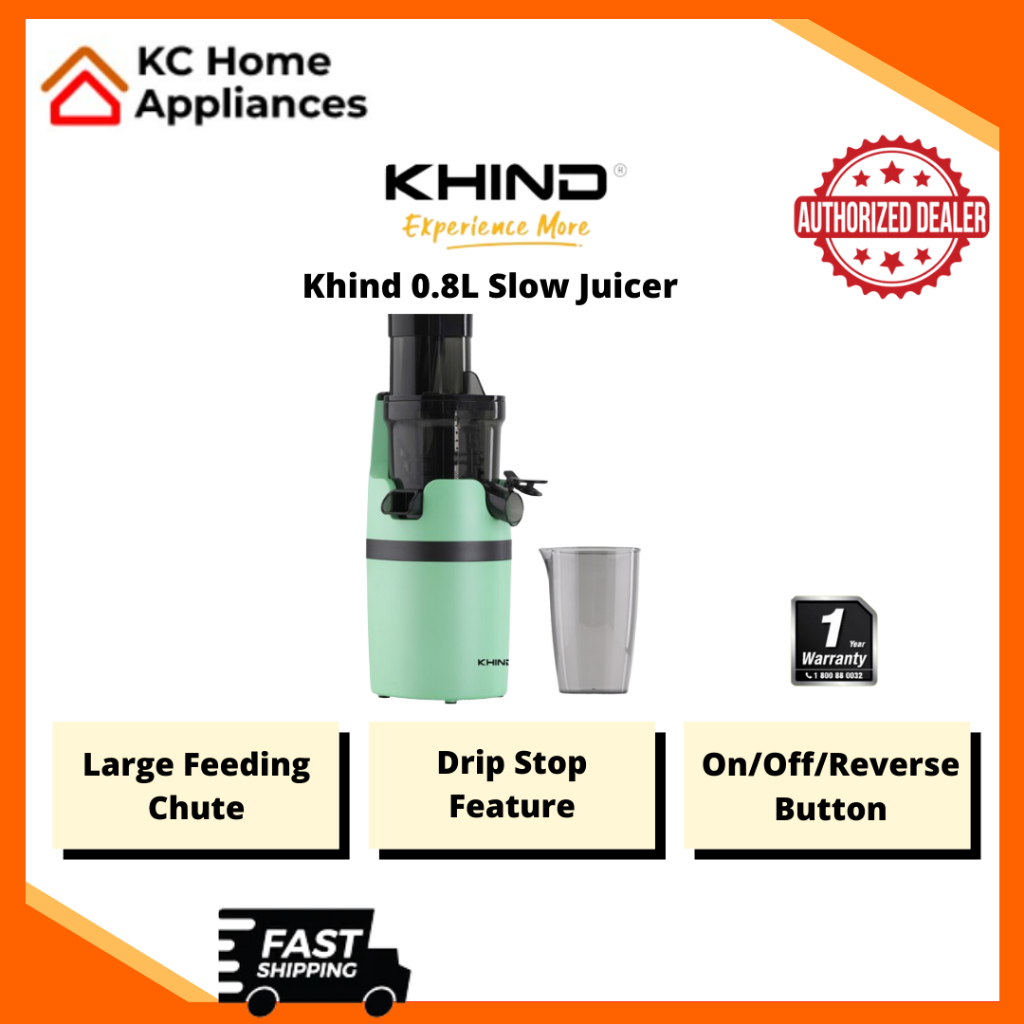 Khind 0.8L Slow Juicer 200W Large Opening Drip Stop Cover Large Feeding Chute SJ001