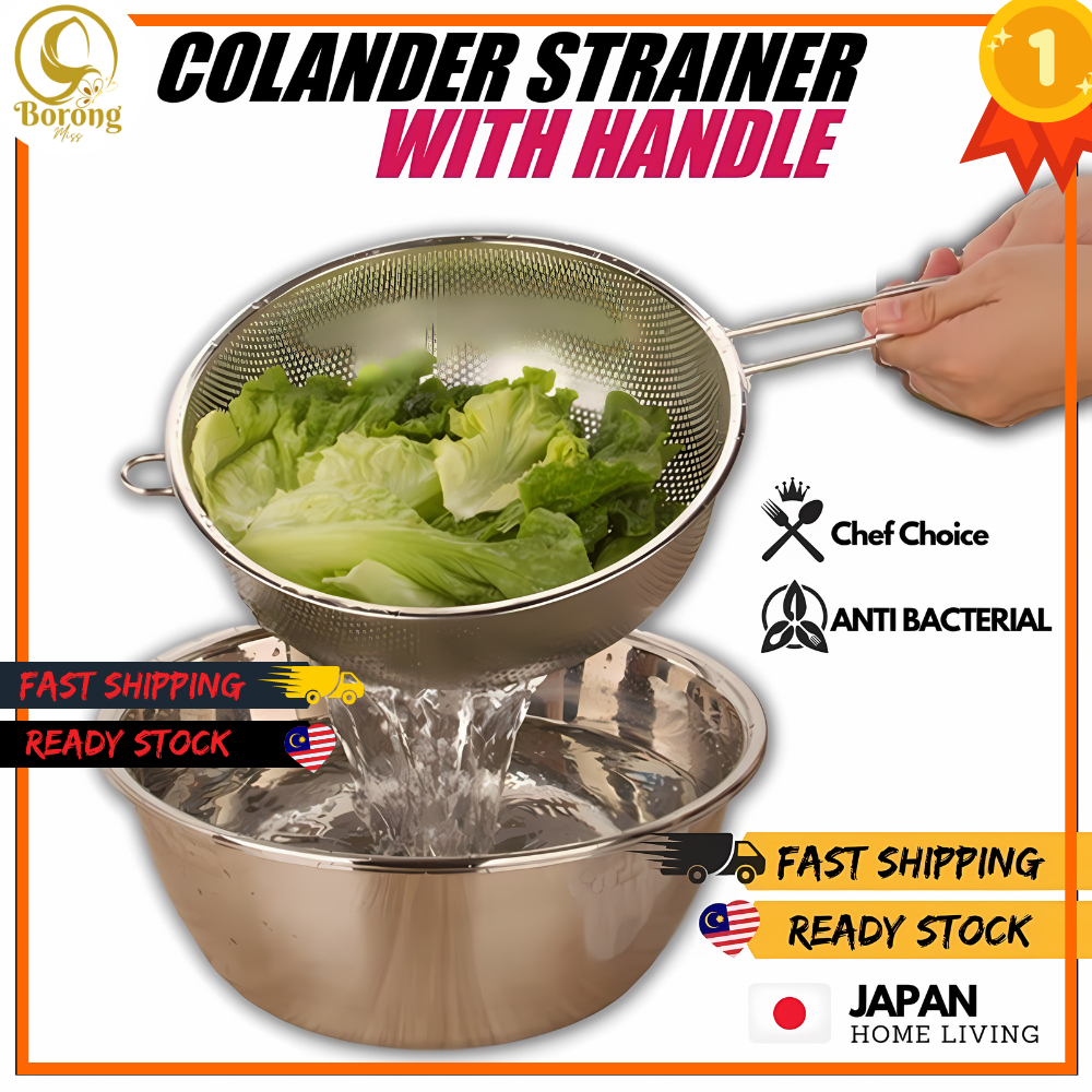 Stainless Steel Colander Strainer With Long Handle Chef Kitchen Utensil ...