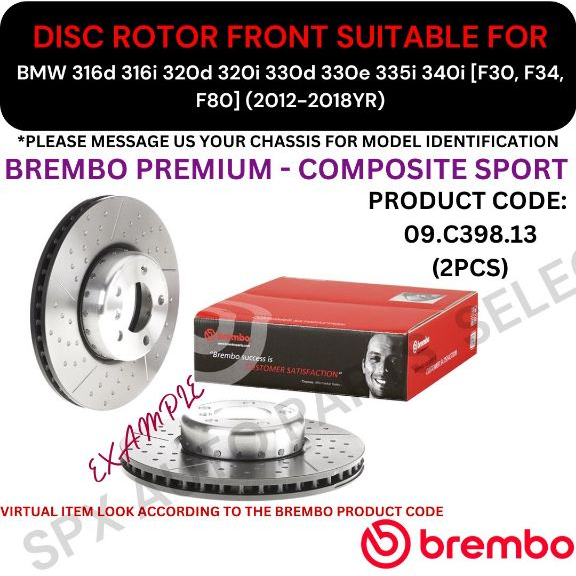 BREMBO GENUINE DISC ROTOR (FRONT) FOR BMW 316d 316i 320d 320i 330d 330e ...