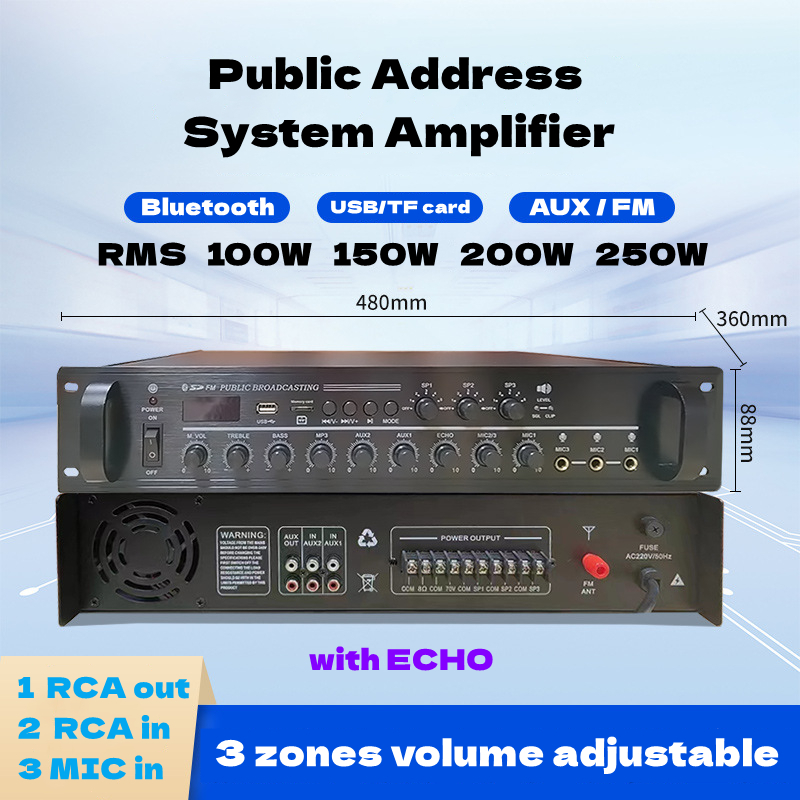 3 Partition Power Amplifier Public Address System Amplifiers with ECHO Shop Broadcast