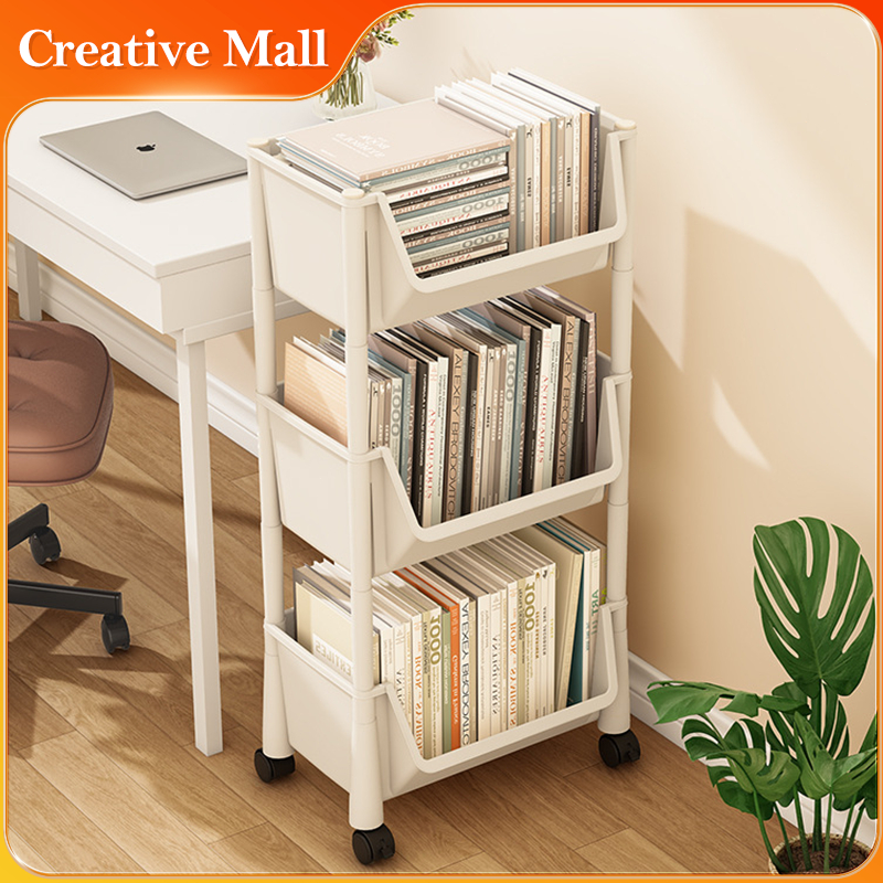 Book Storage Rack With Wheels Movable Storage Trolley Rack Household ...