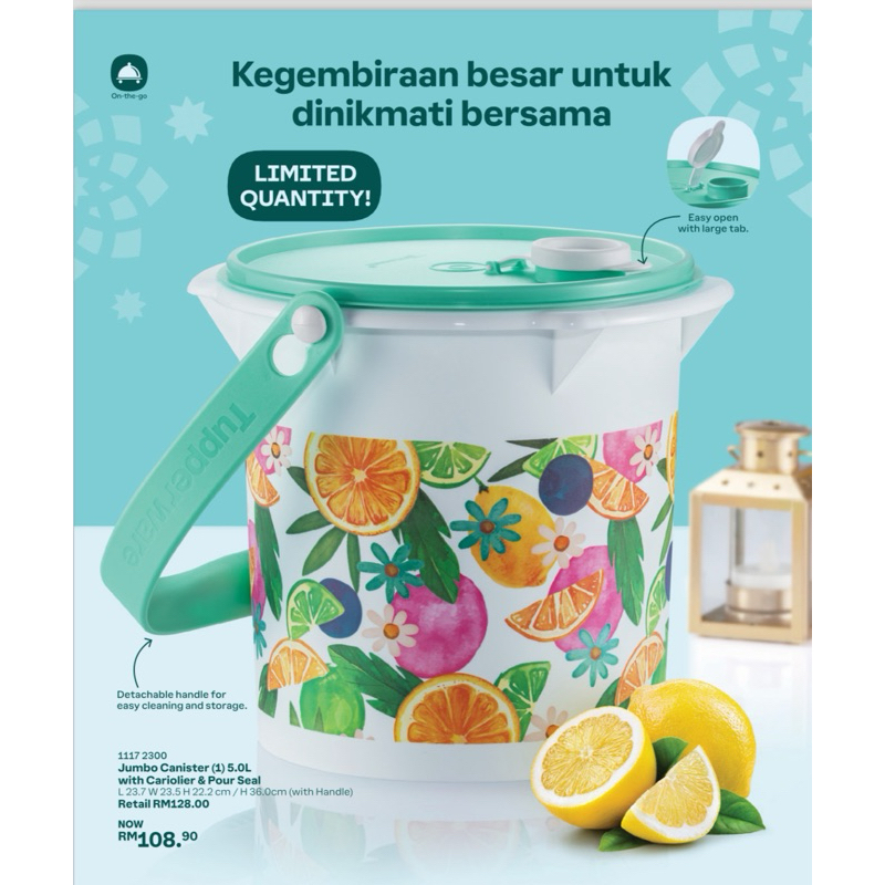 Tupperware Jumbo Canister with Cariolier & Pour Seal 5L | Shopee Malaysia
